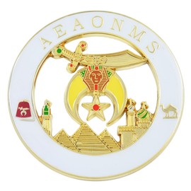 Shriner AEAONMS White & Gold Masonic Auto Emblem - 3" Diameter