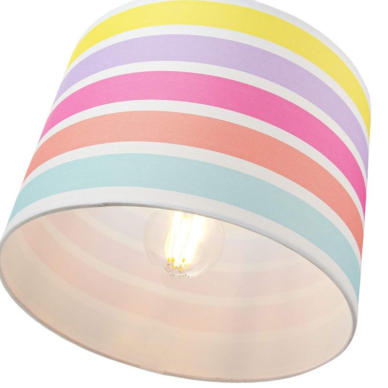 Modern and Cute Multi Coloured Rainbow Stripe Cotton Fabric Lamp