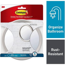 Command Bath Mirror, 2-Pack of 1 Mirror and 2 Water-Resistant Strips, Damage Free Bathroom Organization