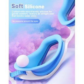 Vegemono Kids Swim Goggles in Candy Dual-Tone, Adjustable Nose Pads & Soft Silicone for Leak-proof Fit Across Ages(6-14), Clear Wide Vision & Anti-Fog &Anti-UV, With Fashion Hard Protective Case