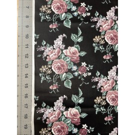Pink Roses On Black 1/2 Yard Cotton Blend? Or Coated Fabric - New