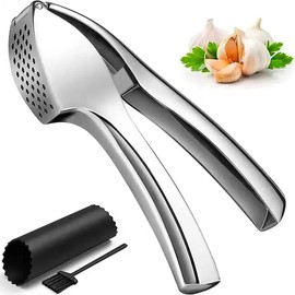 Ultra Premium Garlic Press – Heavy-Duty Garlic & Ginger Crusher and Mincer – No Peeling Needed, Effortless Use, Precision-Engineered, Dishwasher Safe, & Rustproof (Silver)