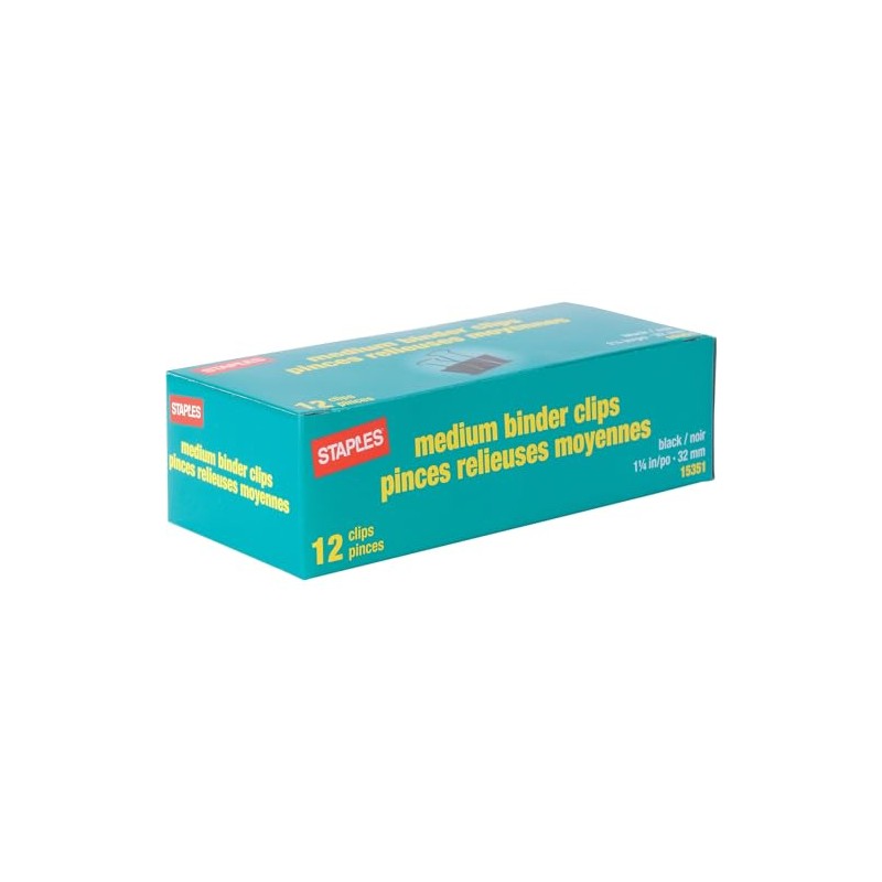 Staples Binder Clips, Medium Size, Black, 12 Pack – Standard