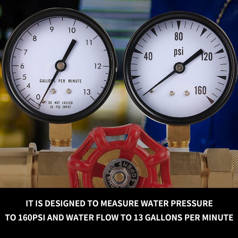 Watflow Water Gauge Pressure, Flow, & PSI Test Gauge,0-160psi,0-13 GPM,