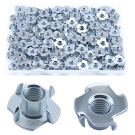 1/4"-20 T-Nuts, 100PCS Zinc-Plated Steel Corrosion Resistant, 5/16" Barrel Length, 4-Pronged Tee Nut for Wood, Rock Climbing Holds, Cabinetry, Furniture
