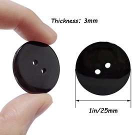 50 Pcs Resin Buttons 2 Hole Buttons for Sewing Round Shirt Button Craft 1inch (Black)