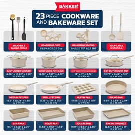 Bakken- Swiss Kitchen Cookware Set - Nonstick Coating, Pot and Pans Set with Handle Grips & Tempered Glass Lids, PFOA, PFOS, PTFE Free, Ceramic Max Temperature (Up To 500° F), Set of 23 - White marble