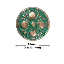 Bezelry 12 Pieces Green Cyan Antique Copper Clover Metal Shank Buttons. (15mm) (19/32 inch)