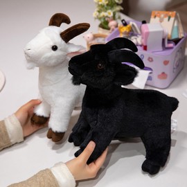 champracer Goat Plush Tie Goat Figure, Animal Goat Model Toy Simulated Goat Statue, Stand Simulated Animal Kawaii Sheep Cuddly Toy, Decoration for Children Figure Toy (30 cm, Black)