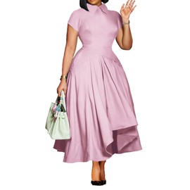 Voghtic Elegant Dresses for Women Formal Short Sleeve A-Line Evening Gowns Party Cocktail Dress Pink