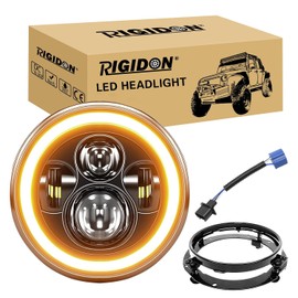 RIGIDON 1 x 7 Inch Round Headlight with Round Ring Holder, 50 W 5000 LM 3000 K + 6000 K 4 Modes Driving Light Fire Cross DRL HI LO Spotlight Offroad Lighting for Car Wrangler JK TJ LJ CJ Humm-er JP
