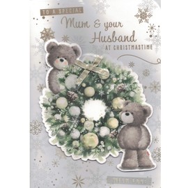 MUM & YOUR HUSBAND CHRISTMAS CARD****CUTE 3D TEDDIES DESIGN***LARGE 10 X 7 INCHES***