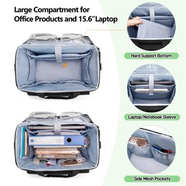 Trunab Rolling Teacher Bag with Expandable File Pocket and Detachable Trolley, Teacher Tote Bag with Wheels for up to 15.6 Inches Laptop