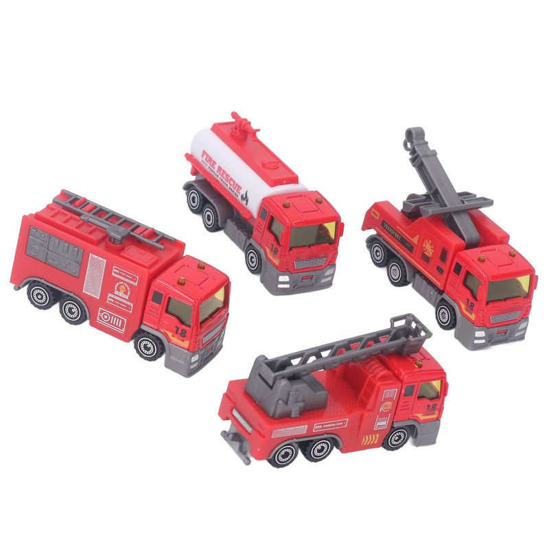 4Pcs 1: 32 Fire Truck Toy Set High Simulation Pull