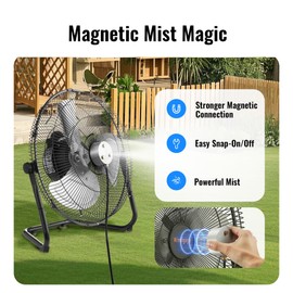 Windigaga 16" Misting Fan, Magnetic Misting Fans for Outside, Up to 26ft Cooling Mist, 2-in-1 Floor & Wall-Mounted Fan Mister, 3-Speed, 180° Adjustable Tilt, Portable for Patio, Backyard