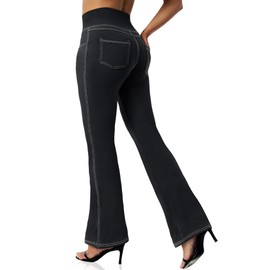 VOOVEEYA Women's Bootcut Yoga Pants, Wide Leg Leggings Flare High Waist with Pockets Petite/Regular/Tall（Black M）