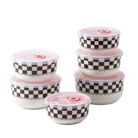 Porlien Checker Porcelain Canisters Set of 6, 15oz/21oz/32oz Each 2pcs, Food Storage Containers with Silicone Airtight Lid for Coffee, Tea, Condiments, Flour & Nuts