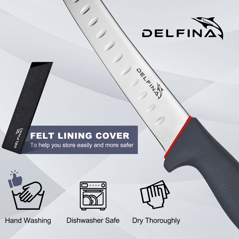 DELFINA Curved Breaking Knife 10 inch W/Sheath & SoftGrip Handle,