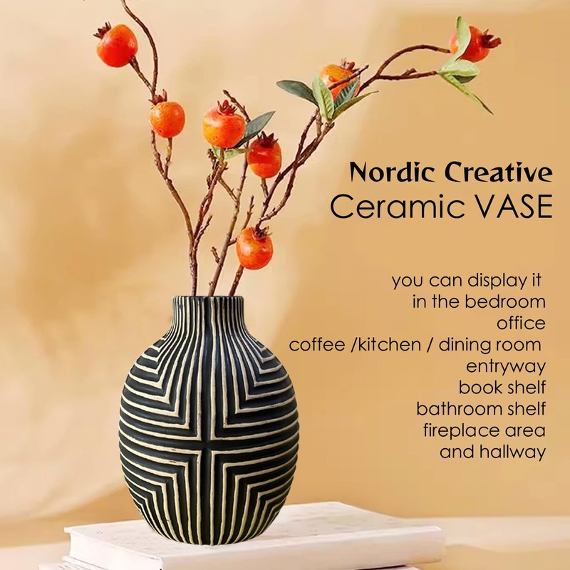 Small Black and White Vase Home Décor, Modern Ceramic Geometric