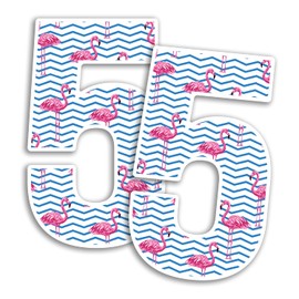 2 x 15cm Tall Flamingos Number Vinyl Stickers - Numbers Flamingo Bird Animals Pattern Tropical Home Car Dustbins Wheelie Bin Garbage Bins Sticker (Number 5)