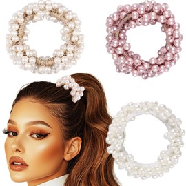 3 Pcs Pearl Hair Ties, Fancy Elastic Small Ponytail Holders Scrunchies Stretchy Bands Bead Ropes Set, Beaded Hair Scrunchies Dance Hair Accessories, Hair Tie Bracelets for Women(Multi Color)