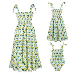 Mommy and Me Floral Smocked Dress Family Matching Outfits Set Sleeveless Sundress Beach Dress Summer Casual Dress (9-12 Months, Green)