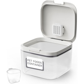 LivLab Mker Airtight Dog Food Storage Container 5 lbs - Pet Food Containers with Lids, Keeps Dry, Flour & Rice Storage Bin with Measuring Cup, Dog Treat & Cat Food Holder (6 lbs) White