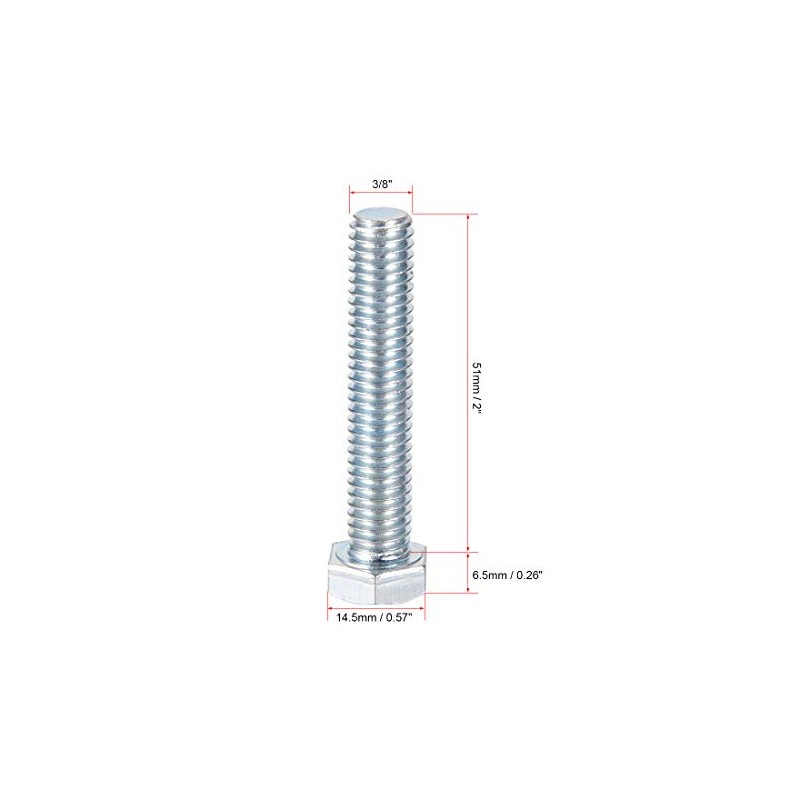 sourcing map Hex Head Screw Bolts Carbon Steel 3/8"-16x2" Fastener