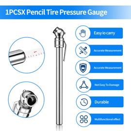 Portable Tire Pressure Gauge Tire Air Pressure Pencil Stainless Steel Car Tire Pressure Pen Car Tire Pressure Gauge Pen Tyre Pressure Gauges with Pocket Clip for Tire Pressure Measuring Tool