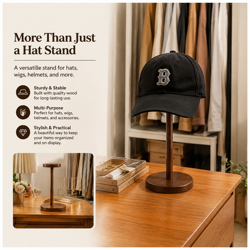 Wood Hat Display Stand for Storage – Rustic Multi-Use Holder
