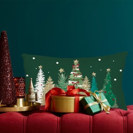 QIANHED Merry Christmas Blue Throw Pillow Cover, 12X20 Inch Buffalo Colorful Christmas Trees Snowflake Decoration Holiday Farmhouse Winter Case Decor for Sofa Couch (Green)