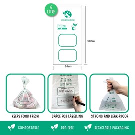 Eco Green Living Compostable Food Storage Freezer Bags (6L x 4 Rolls, Total 80 Food Bags) | Eco-Friendly, Biodegradable and Leak-proof Sandwich Bags Keep Your Food Fresh