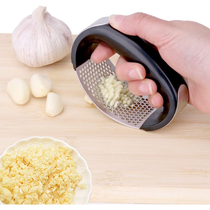 Garlic Press Rocker, Stainless Steel Garlic Mincer Tool, Easy-Squeeze Garlic