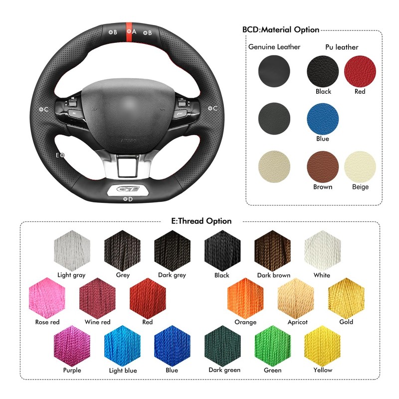 MEWANT Steering Wheel Cover for Peugeot 208 (GTI/GT Line/GT) /
