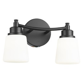 kudos Black Bathroom Light Fixtures Over Mirror, 14 Inch 2-Light Bathroom Vanity Light with Milk Glass, Modern Led Bathroom Vanity Light, KDVL07-BK-2