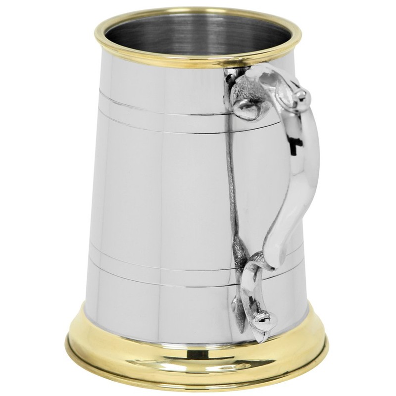 English Pewter Company 1 Pint Pewter Tankard with Brass Details