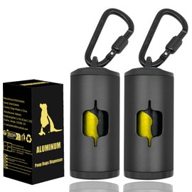 Metal Dog Poop Bag Holder 2-Pack w/Leash Clip|Durable Scratch-Resistant Aluminum|30 Bags+6 Accessories（Black）