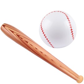 LAUQEE 2 Pcs Inflatable Baseball Baseball Bat,Blow Up Baseball Beach Ball,Sports Theme Pool Party Favors Decor Photo Props
