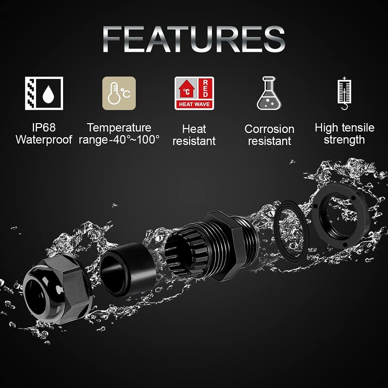 LeMotech 5 Pack NPT 1-1/4" Cable Glands Waterproof Adjustable 24-32mm