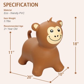 INPANY Monkey Bouncy Horse Hopper Toys, Toddlers Bouncy Animal Hopping Toys, Bouncing Buddies, Inflatable Ride on Rubber Bouncer, Outdoor Indoor Baby Birthday Gifts Toy for 2 3 4 Year Old Girls Boys