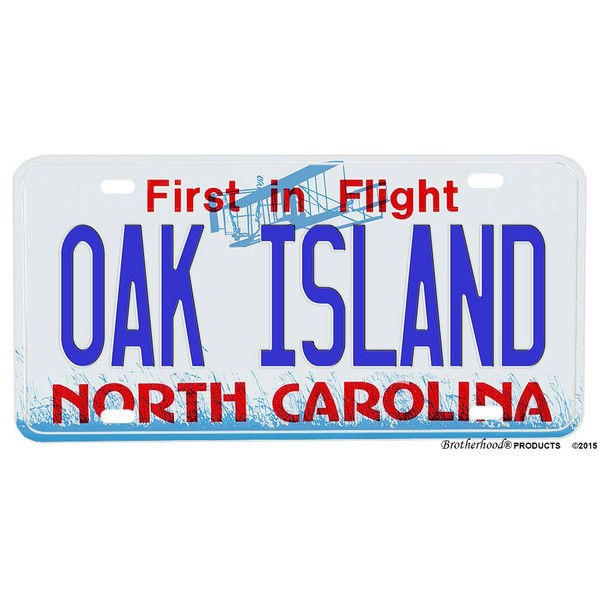 Brotherhood Products North Carolina Oak Island Aluminum License Plate