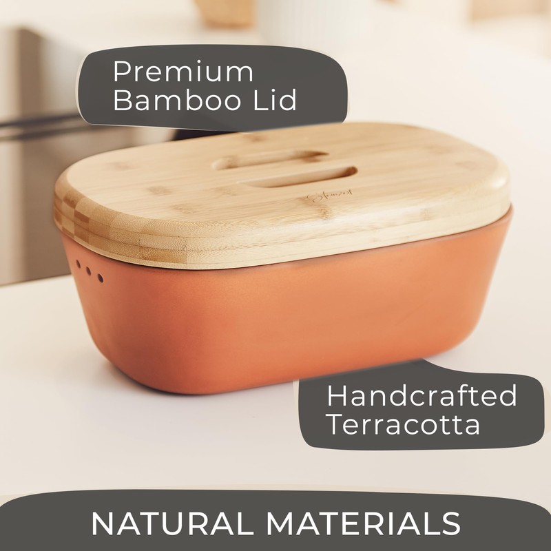 Steinzeit Bread Box Made from Breathable Terracotta (9.8x5.1x3.9 inches) -