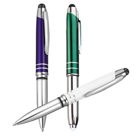Operitacx LED Ballpoint Pen with Stylus Tip 3Pcs Retractable Lighted Stylus Ballpoint Pen Flashlight Signature Pen for Office Writing in the Dark