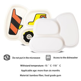 Kids Plate Set, Included Plate Fork and Spoon 3-Piece Set - Toddler Plates Dinnerware Dinner Dish Set Baby Feeding Divided Plate - Child Portion Control Dish Tray (Bulldozers)