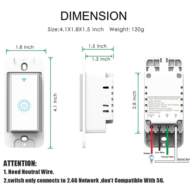 Alexa Smart Switch, Smart Light Switch Work with Google Home,