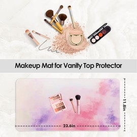 Makeup Mat for Vanity to Protect Desk Top, Trimmable Makeup Mat, Easy to Clean PU Leather Desk Pad - Waterproof Vanity Accessories for Women Girls, 23.6 x 11.8in - Pink and Purple Tie-dye