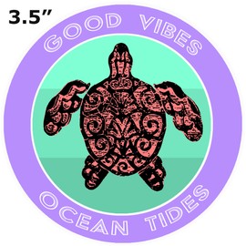 Athena Brands Tribal Turtle Good Vibes & Ocean Tides - Car Truck Window Bumper Sticker Decal - Panama Purple
