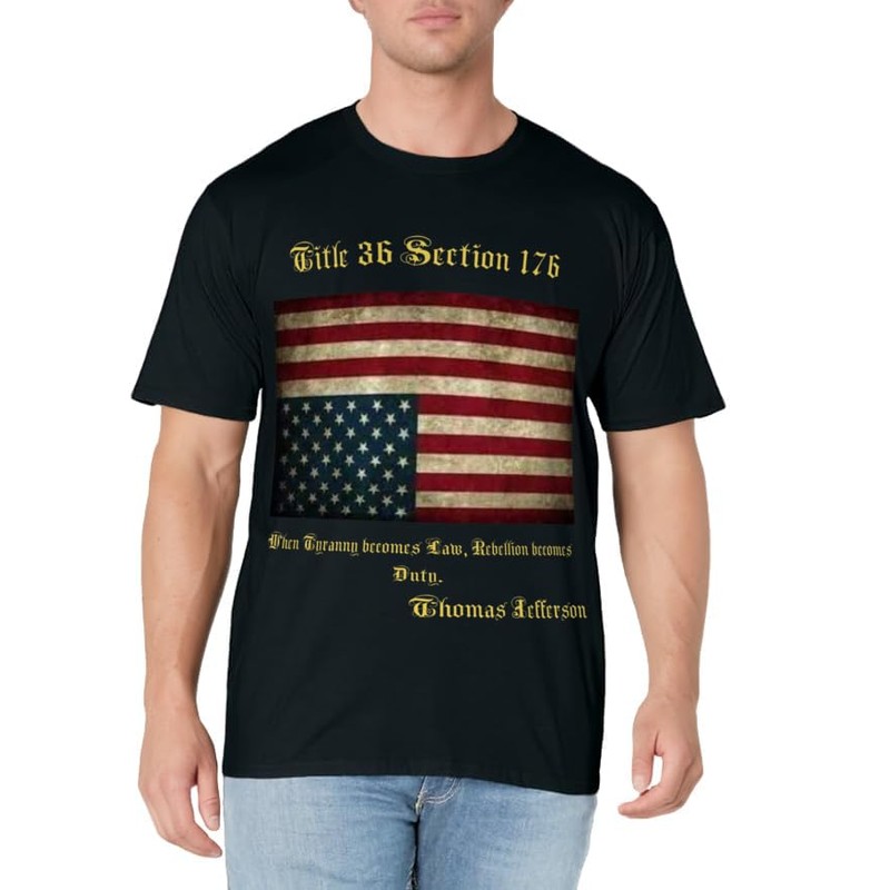 American Flag Distress Upside Down Thomas Jefferson Patriot T-Shirt Small