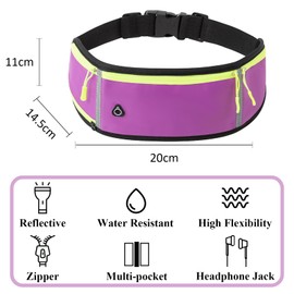 ZYHUI Running Belt Reflective Waist Bags Large Capacity Belt Bag with Zipper Jogger Pouch Hold Phone Bottle (Purple)