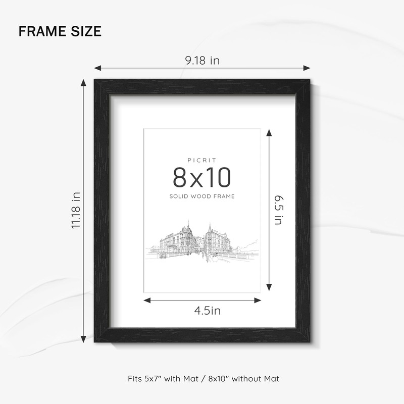 Picrit 8x10 Solid Wood Frame Set of 2, Black Wood
